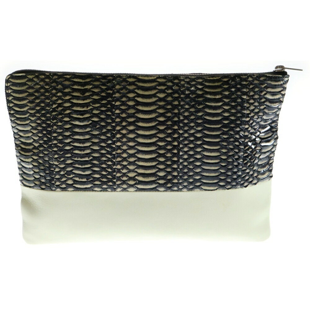 Celine Lambskin Solo Python Bag White Clutch
